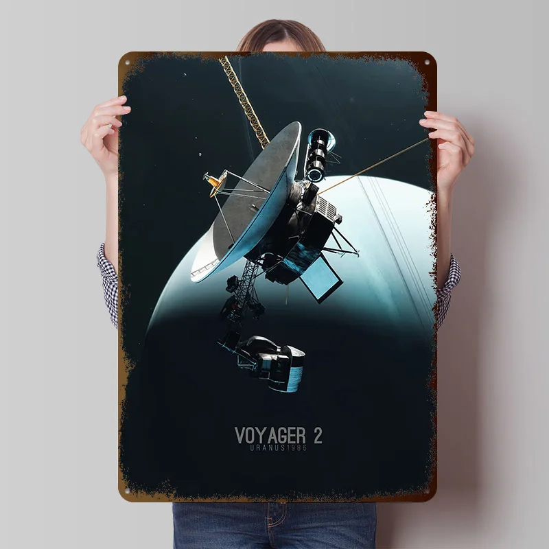 Voyager 2 - Uranus 1986 Tinplate Posters Customizable Wall Art Retro Vintage Metal Signs for Home Room Office Decoration Gaming