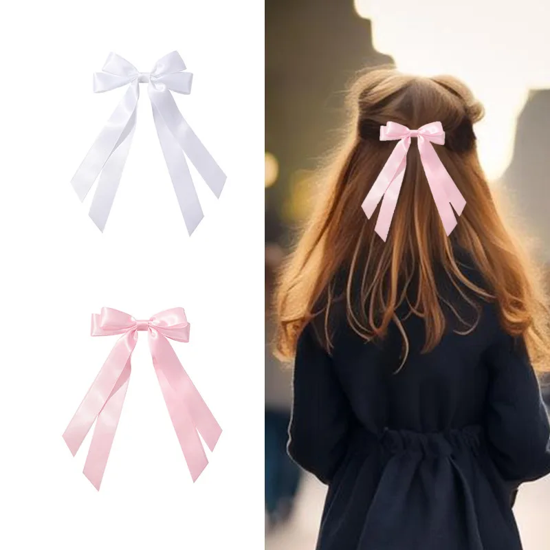 

Детская двухслойная заколка для волос с лентой и бантом, однотонная, аксессуар для волос в стиле принцессы, милый аксессуар для волос, головной убор для девочек.