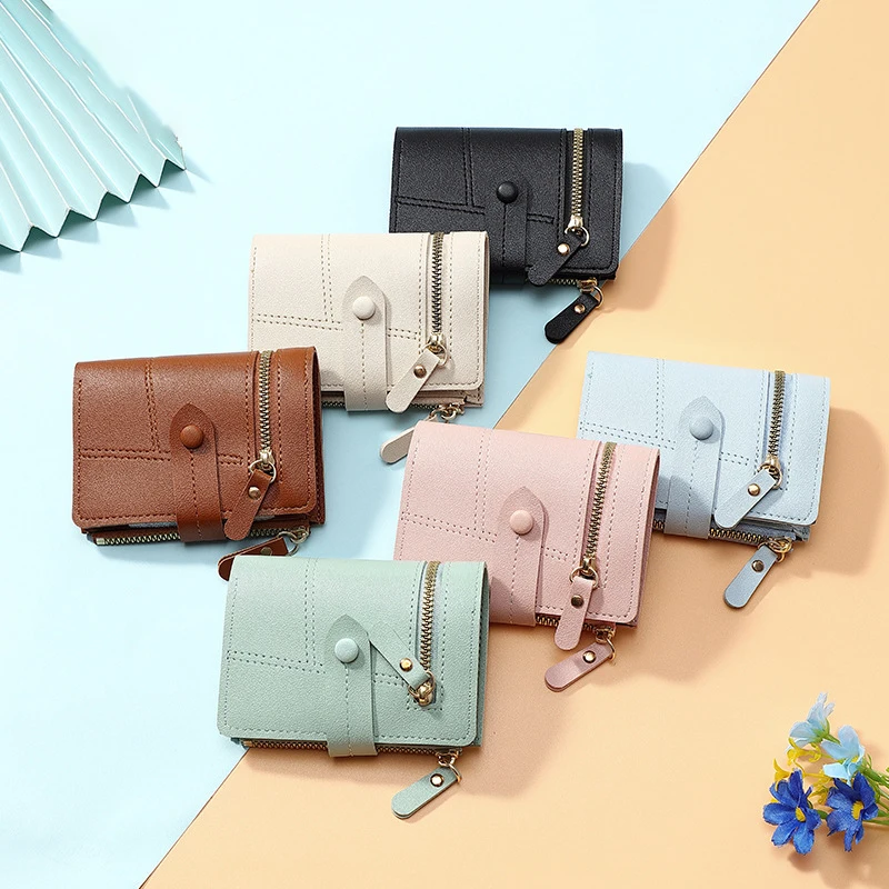 New Solid Color Wallet Fashion Short Card Holder Luxury Designer Solid Color Clutch Bag Ultra-thin Leather Wallet For Women