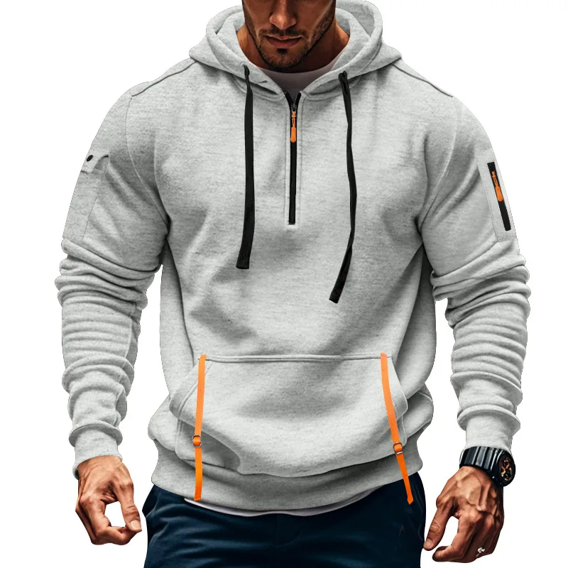 American New Fashion Men’s Color-coded Casual Trendy Multi Pocket Loose Long Sleeve Hooded Pullover Sweatshirts Male Clothes