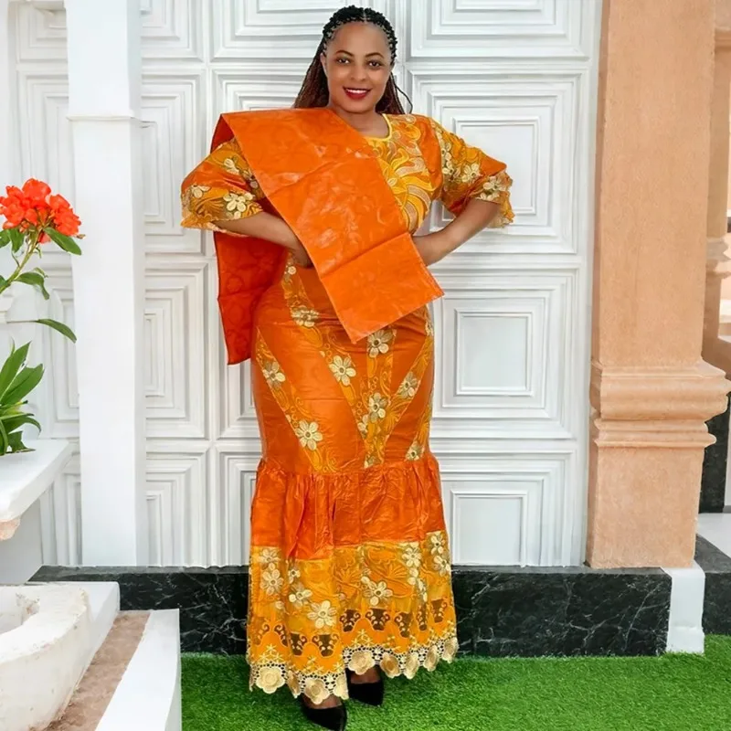 Übergröße Afrikanische Partykleider für Damen 2026 Neue Luxuriöse Bazin-Stickerei Robe Elegante Outfits Muslimische Hochzeit Abendkleider