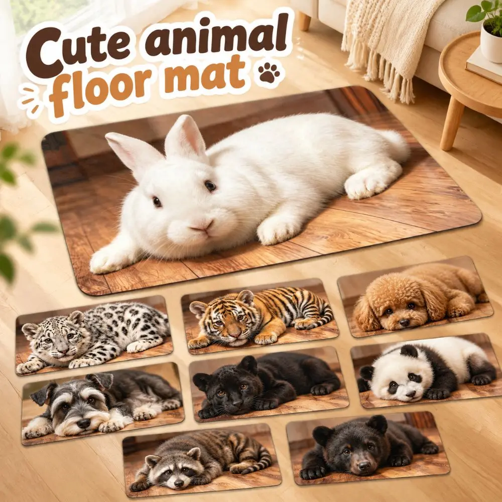 Tiger/Rabbit/Sheep/Dog Shape Cute Panda Floor Mat Water-absorbing Non-slip Bedroom Door Small Rug 40*60cm Soft Entrance Carpet