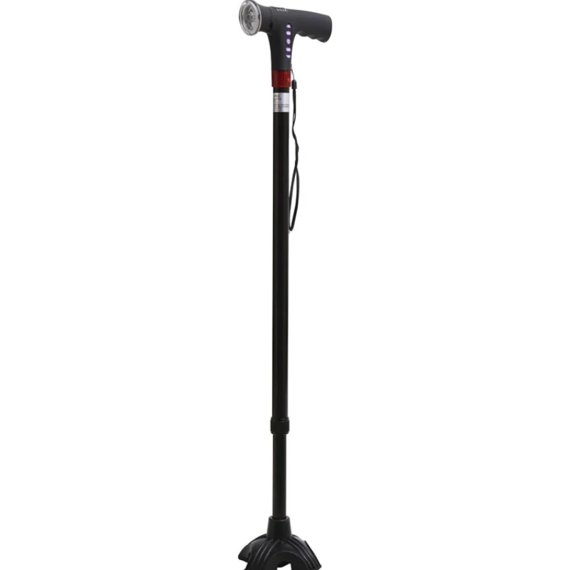 Elderly thickened aluminum alloy single legged crutch, elderly cane with telescopic strip, light strip, radio