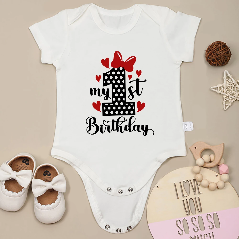 My 1St Birthday Cute Baby Girl Clothes Beautiful Print Cotton Fashion Toddler tuta manica corta Family Party tutine infantili