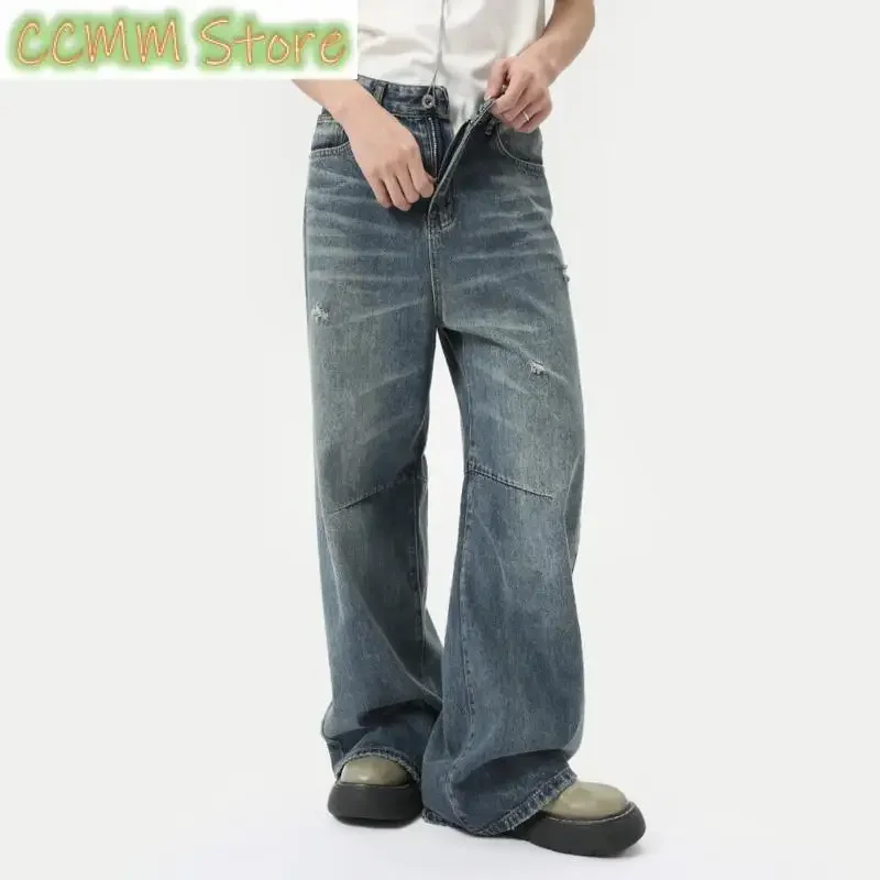 

American Style Men's Denim Pants Washing Fashion Loose Men's Straight Trousers Casual Wide Leg Jeans New Summer