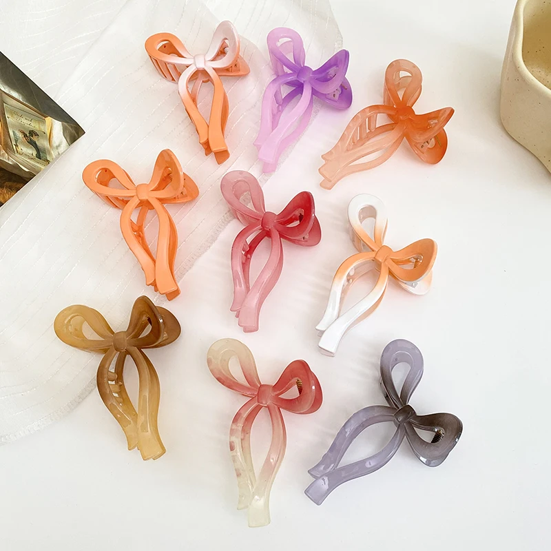 New Solid Color Bow Ribbon Hair Grab Clip for Women Versatile Temperament Simple Thickened Shark Clip Girls Hair Accessories