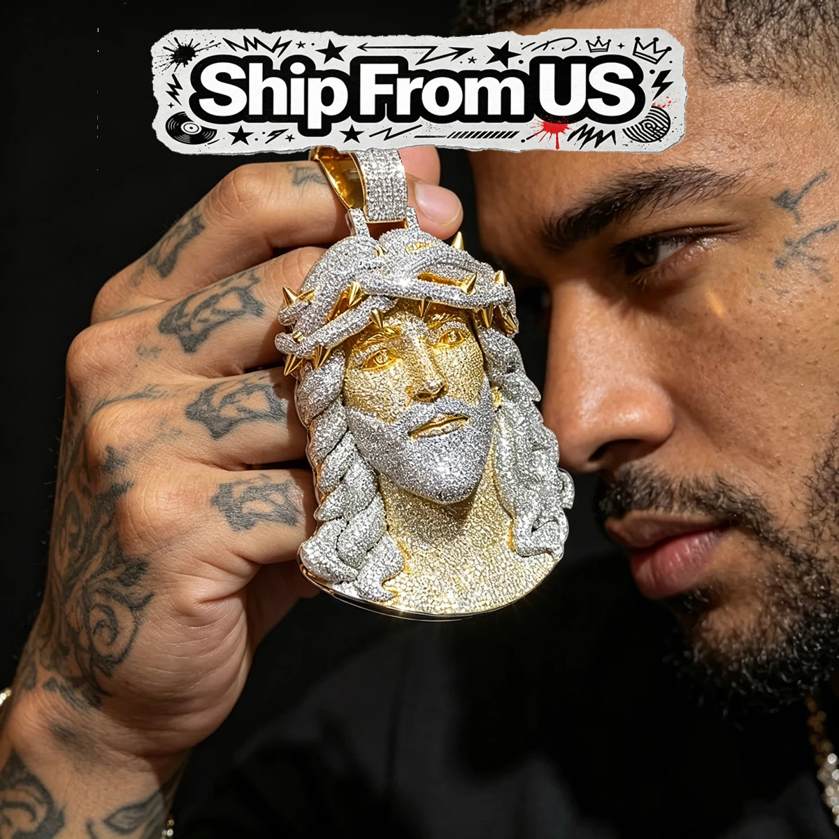 Men'S Accessories Designer - Colar Religioso Hip Hop Bling com