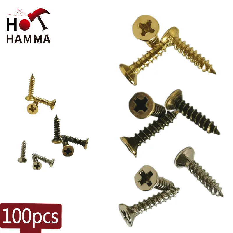 100pcs Self-tapping Screws M2*5mm 2*6mm 2*7mm 2*8mm 2*10mm Iron Flat Head Furniture Accessories Hardware Wooden Box Fittings