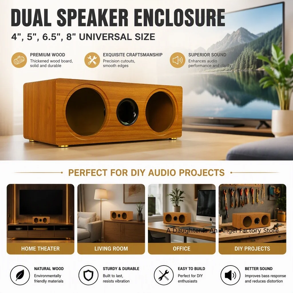 Caja Vacía de Madera para Altavoz DIY, Carcasa Acústica para 2 Altavoces de 3–8 Pulgadas, Recinto de Sonido para Hogar