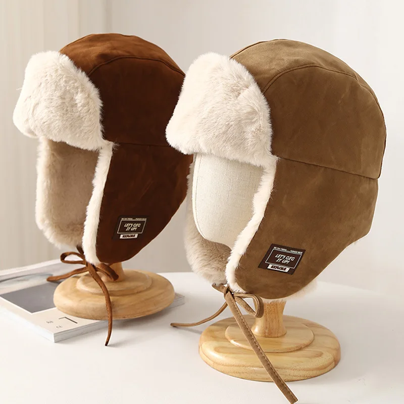 ‌Women's Winter Bomber Hat - Velvet Earflap Riding Cap, Windproof Warm Cycling Hat For Outdoor Activities
