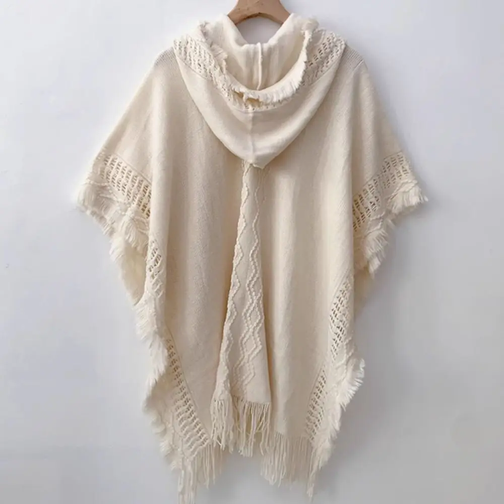 بسيطة شرابة محبوك هوديي شال الكروشيه أعلى الأوشحة الكبيرة النساء عباءة وشاح اكسسوارات التفاف مساء الرؤوس الخريف والشتاء