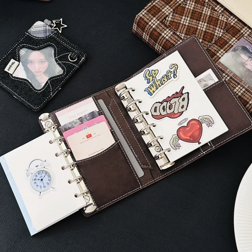 

Dark Brown A7 Twin-Ring Leather Refillable Notebook Pocket Journal Diary Planner Premium PU Leather Travel Notepad Gift