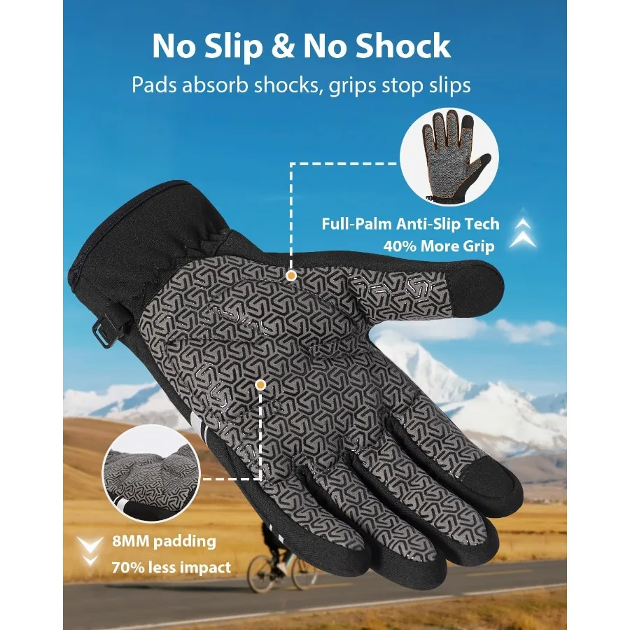 قفازات ركوب الدراجات الشتوية للرجال والنساء، قفازات ركوب الدراجات الباردة المتوافقة مع قبضة معززة وات