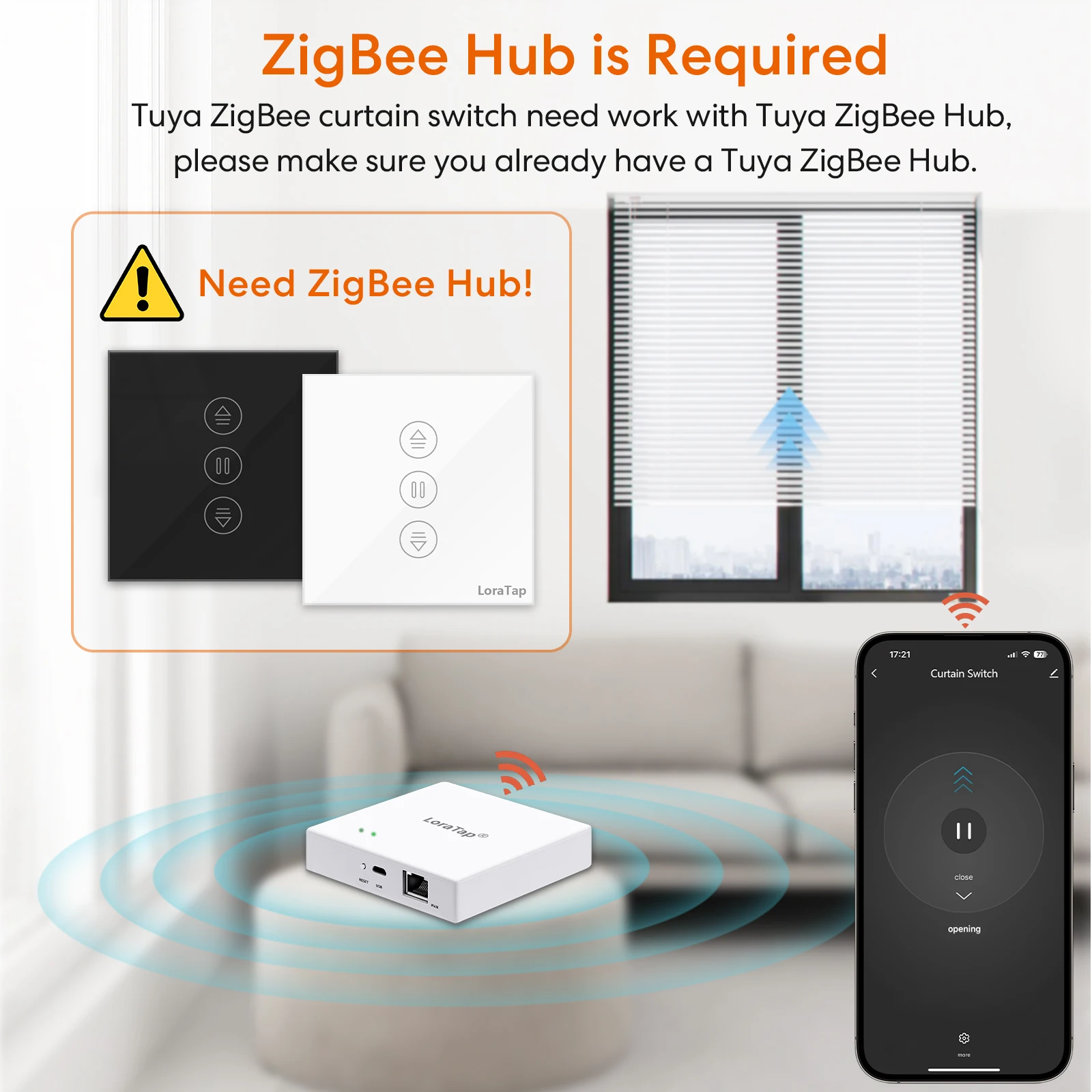 LoraTap ZigBee Tuya Smart Curtain Switch for Tubular Motors Travel Timer Google/Alexa Voice Control Remote Operation