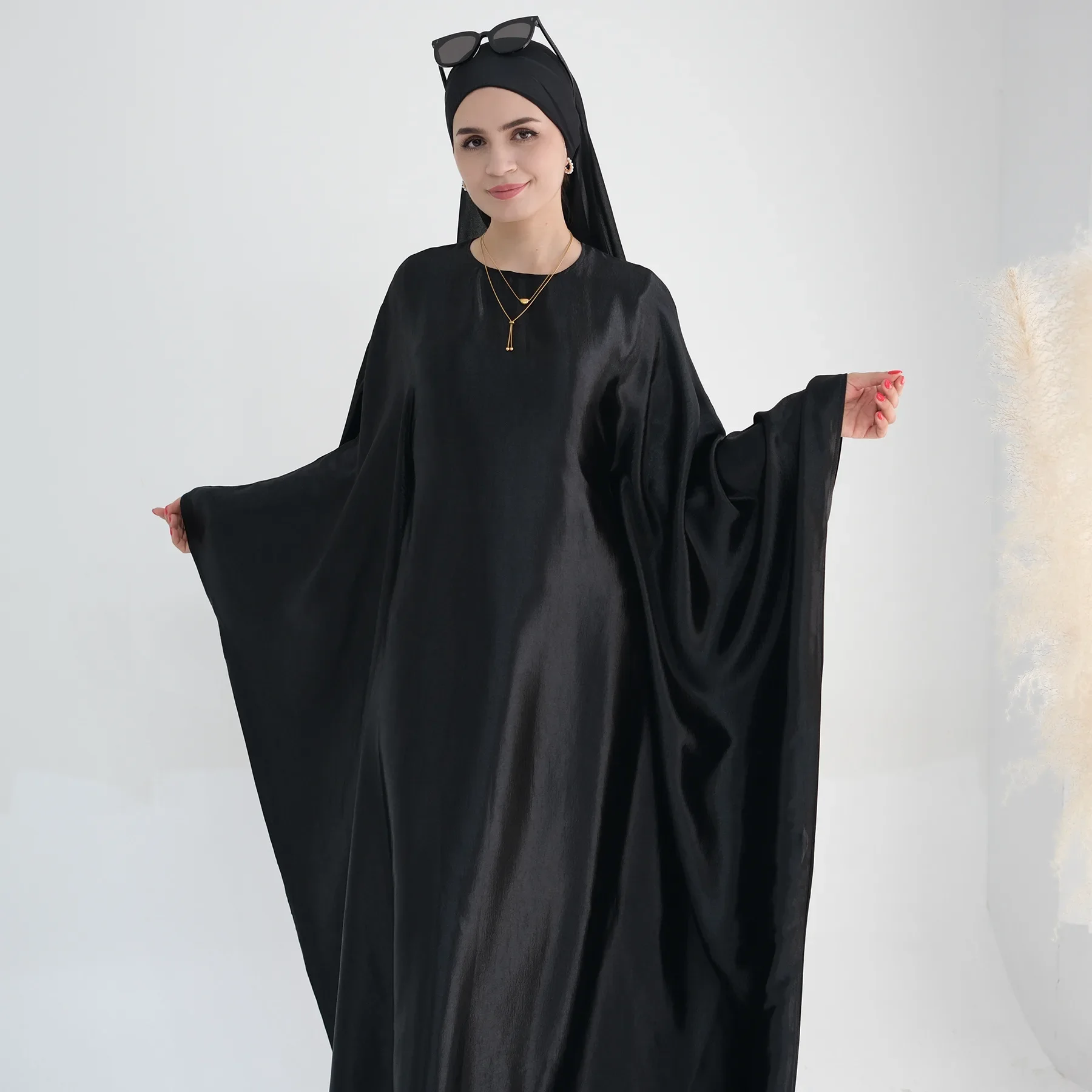 Butterfly Abaya Inside Belt Muslim Party Long Dress Wrinkle Satin Abayas for Women Dubai Turkey Islamic Clothing Eid Kaftan Robe