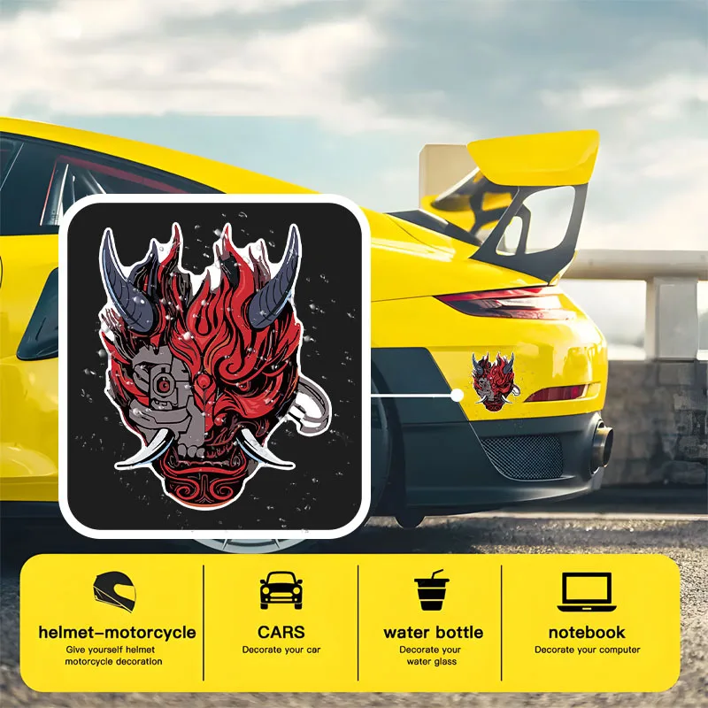 قطعة واحدة من ملصق Cyber Oni الهوية الفريد من نوعه - ملصق فينيل مقاوم للماء لتقنية المزج والتقليد لأدوات الكمبيوتر المحمول في السيارة