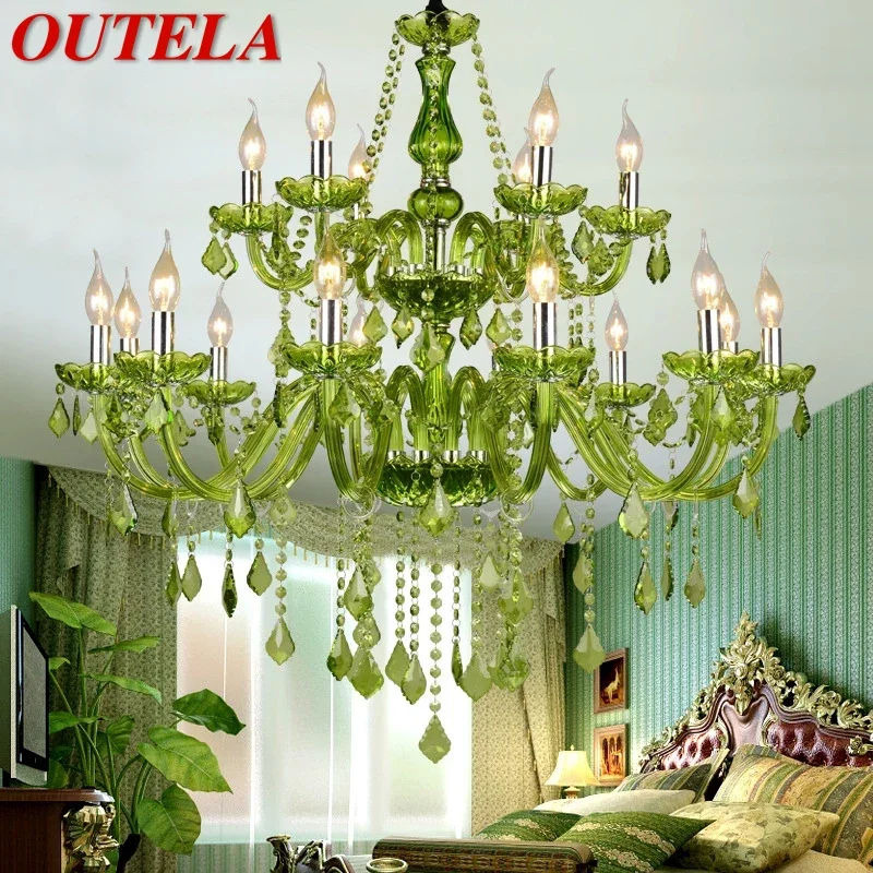 

OUTELA European Style Crystal Pendent Lamp Green Candle Lamp Luxurious Living Room Restaurant Bedroom Lnternet Bar Chandelier