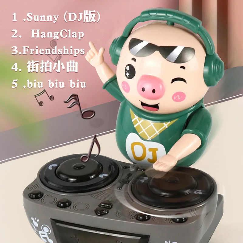 DJ playing pig dynamic music light electric swing pig dancing funny little cute pig ornaments