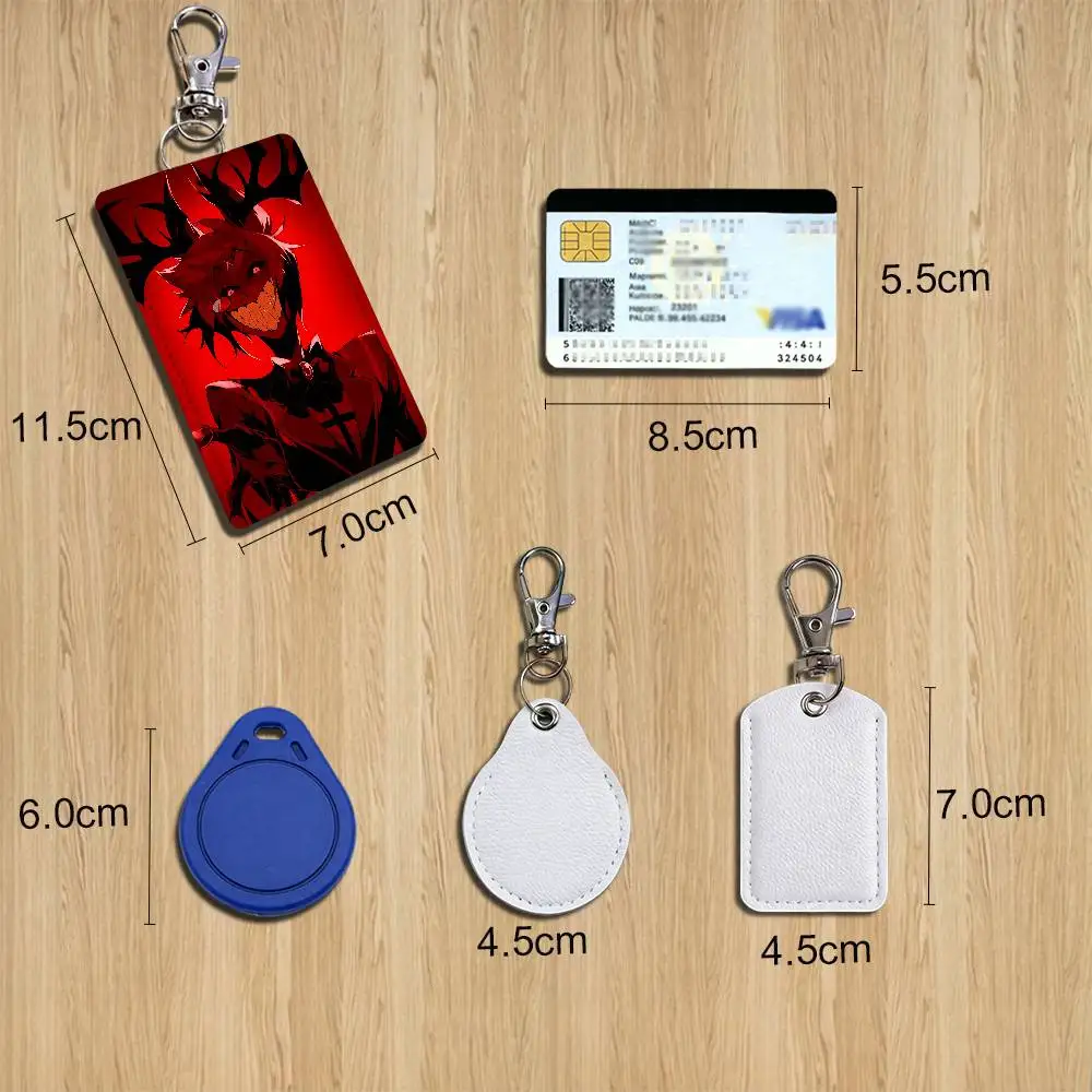 H-Hazbin Comedy H-Hotel Animation Rectangle Card Case Keychain Access Card Bag Key Tag Ring Leather Card Holder Key Ring Access