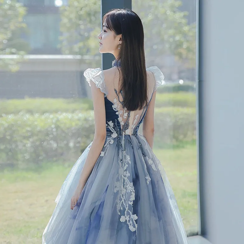 

Blue Embroidered Tulle Graduation Gown Exquisite Gorgeous Banquet Evening Dress 2024 Summer New Party Floor-length Dresses