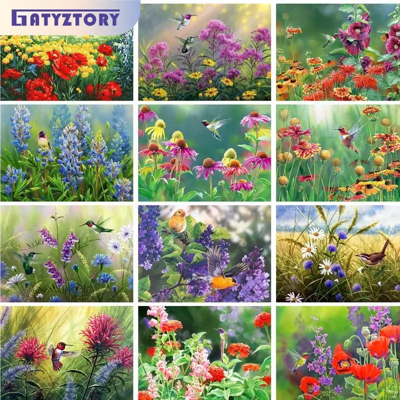 

GATYZTORY Oil Paint By Numbers With Frame Coloring By Numbers Flowers DIY Set Home Garden Picture Drawing On Canvas For Beginner