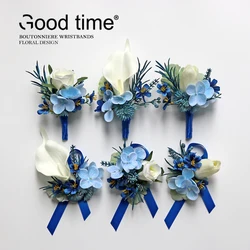 GT silk corsage wrist flower wedding decoration wedding rose brooch horseshoe lily blue and white