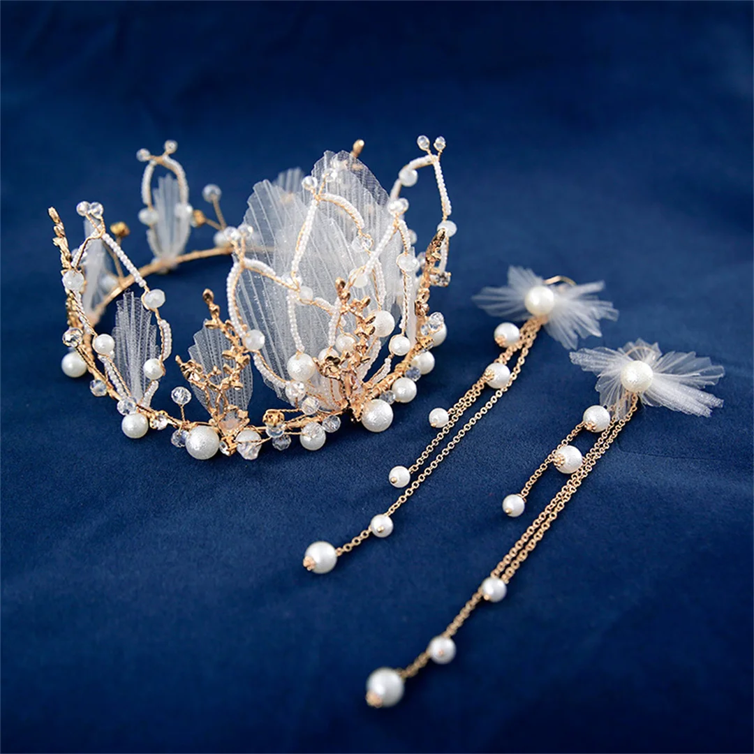 Nieuwe Bruids Bruiloft Kroon Tiara Europese Gouden Barok Grote Kroon Bruiloft Haar Ornament Prinses Verjaardag Accessoires