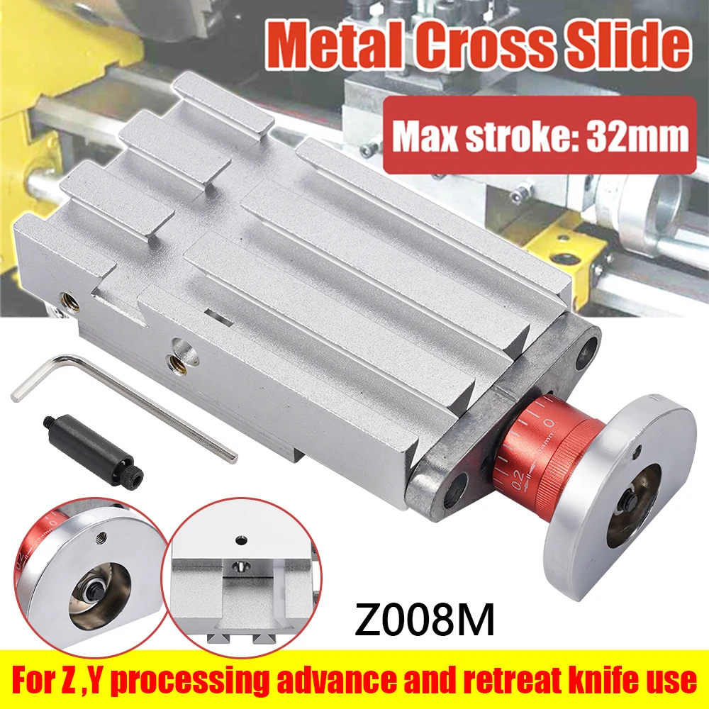 Mini Lathe Cross Slide Z008M Metal Longitudinal Slide Block 32mm Stroke for Y/Z Axis DIY Woodworking Tools