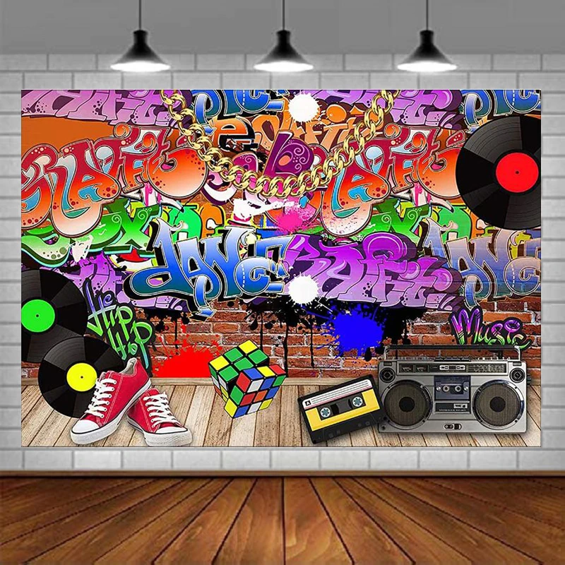 Graffiti 80s 90s Photography Backdrop Hip Pop Urban Retro Birthday Party Background Radio Disco Gold Chain Old School Decor