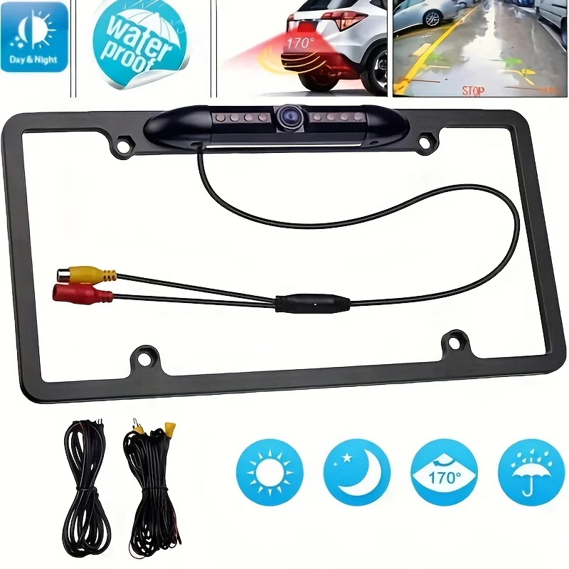 12V US License Plate Frame Rear View Backup Camera 8 IR CMOS HD LED Night Vision