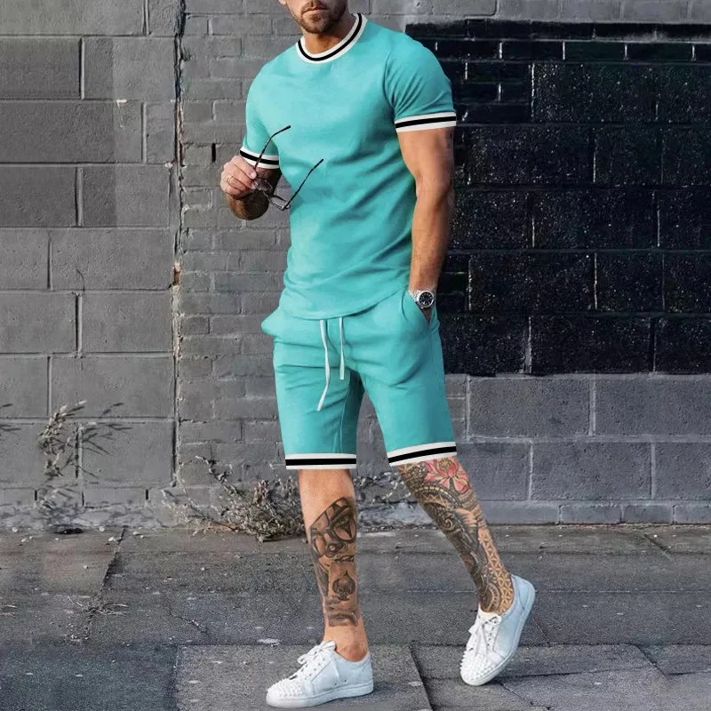 2024 Summer New Popular Solid Color Short sleeved Shorts Set for Men\'s Sports and Leisure Set