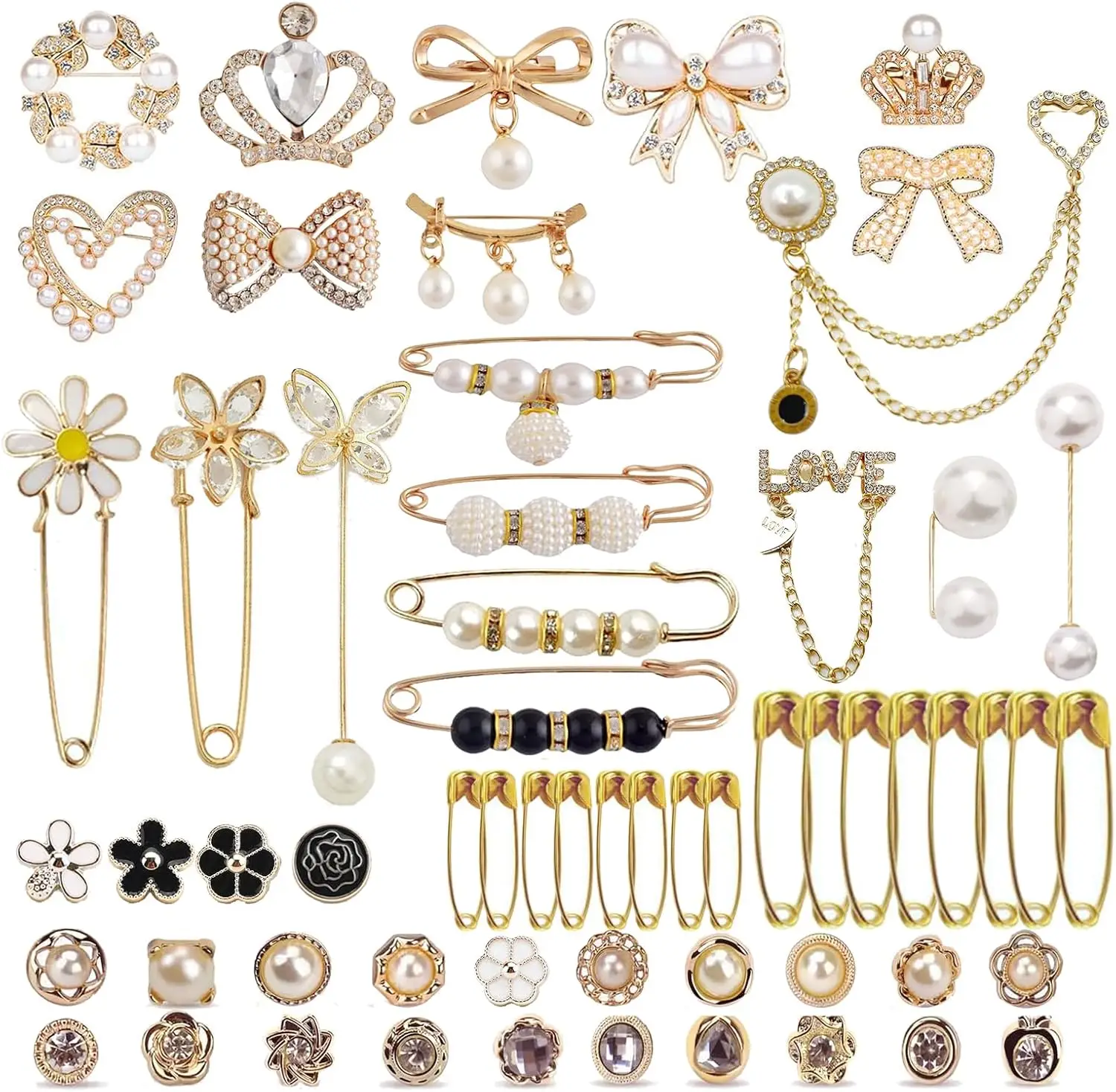 

60 Pcs Pearl Brooch Set, Safety Pin Charms for Socks, Hats, Shawls, Dresses, Sweaters, Multicolor