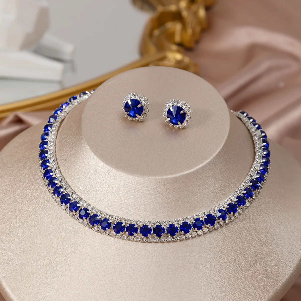 FYUAN Luxus Kristall Halskette Ohrringe Set Rosa Lila Bunte Halskette für Frauen Hochzeiten Partei Schmuck Sets Zubehör
