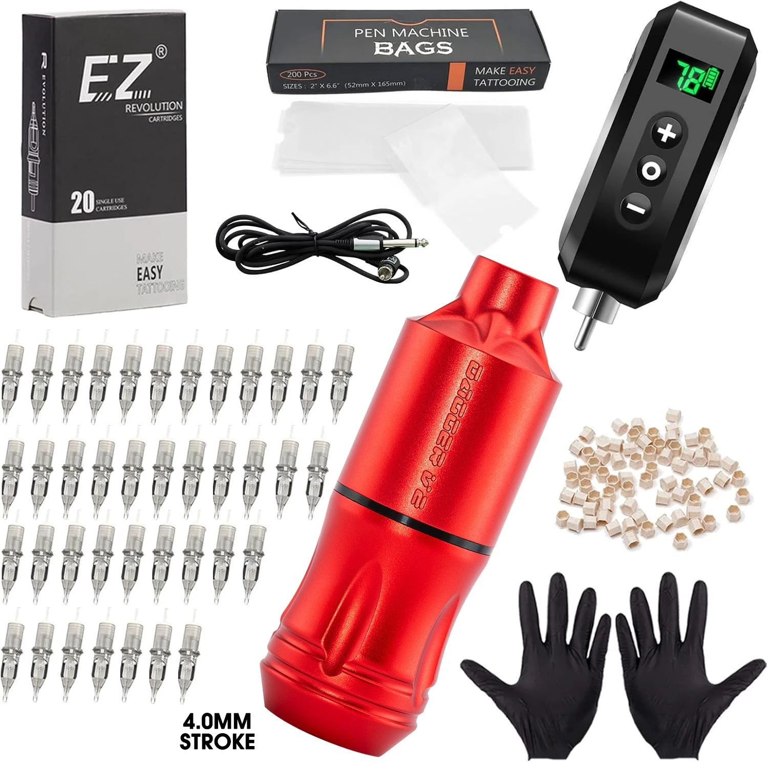 

EZ Dagger Rotary Tattoo Pen Machine Wireless Battery Power Supply 20Pcs EZ Tattoo Cartridge Needles for Tattoo Artists