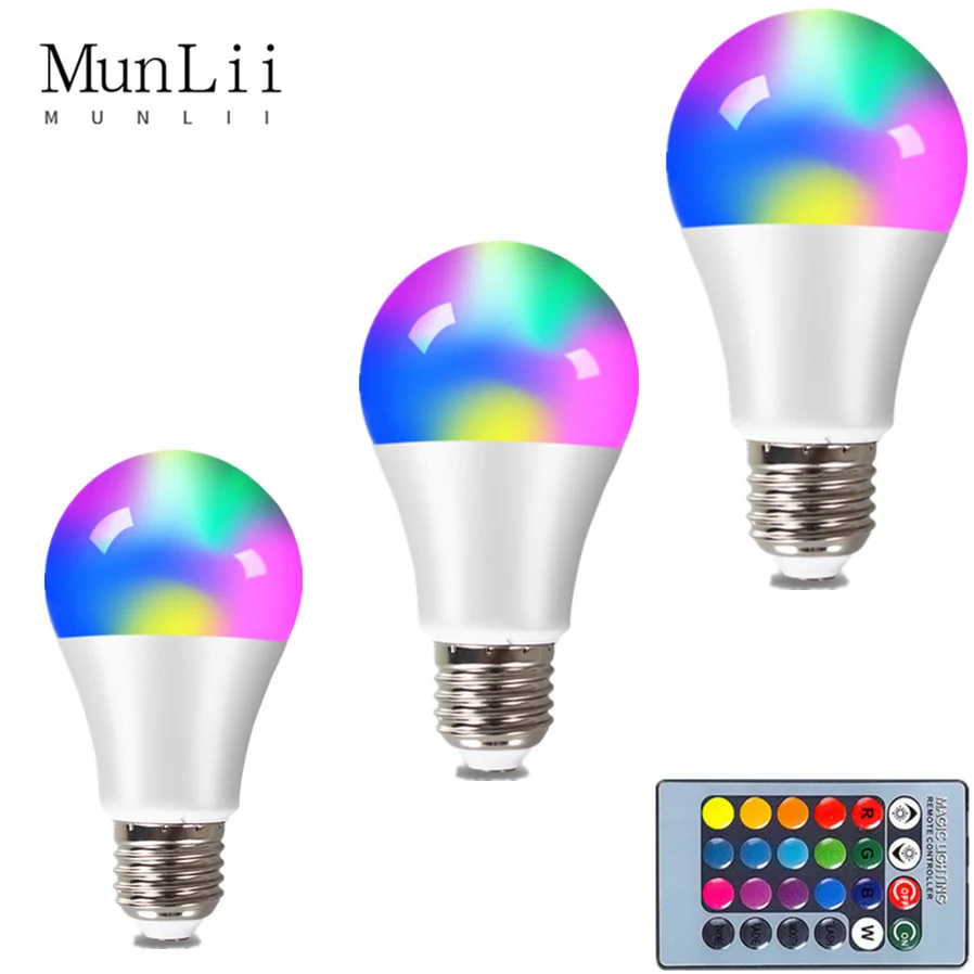 RGB E27 LED 램프 스포트 라이트 전구 AC 85-265V Bombillas LED 4W 10W 15W IR 원격 제어 Led 전구, 스마트 Led RGBW 램프 홈 장식