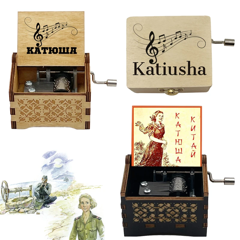 Love Songs Katyusha Wooden Music Box, Катюша Soviet Classic Song for Russian Friends Family Birthday Gift Festival Souvenir