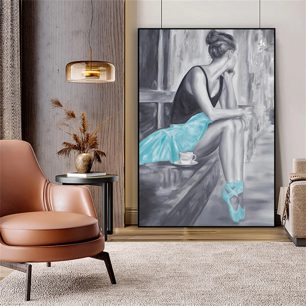 Ballerina Print Canvas Painting Black and White Poster Ballet Dancer Blue Shoes Prints Wall Art Dancing Room Poster Decor Home