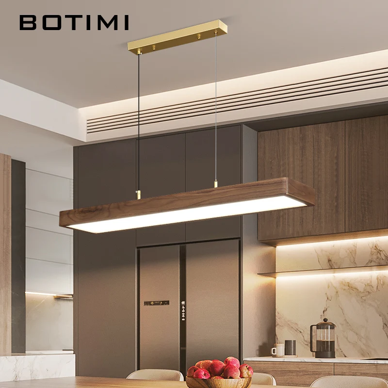 BOTIMI Modern Rectangle Walnut wood Pendant Lights For Dining Nordic Restaurant Hanging Lamp