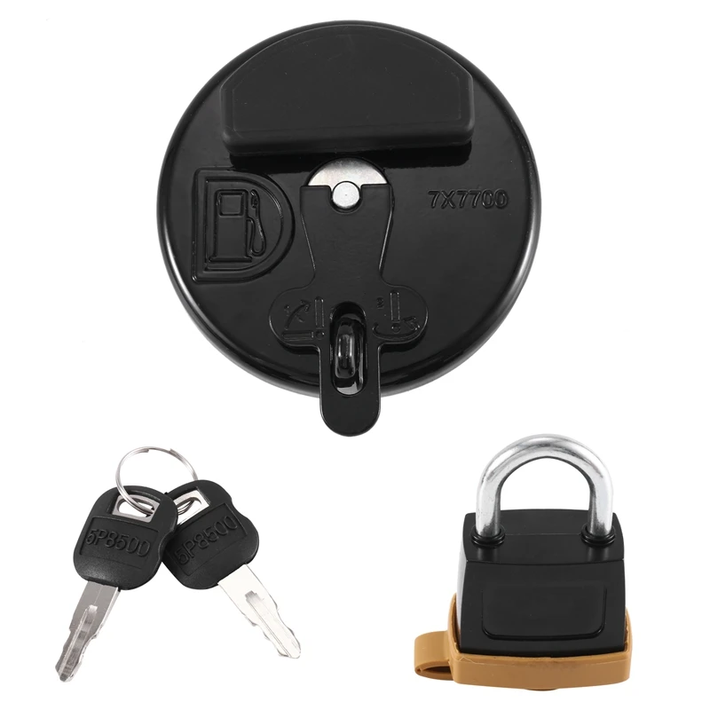 Locking Fuel Tank Cap With Padlock 7X7700 For Caterpillar CAT Dozer Excavator D6R D5C 311D 312D 320D 321D 323D Black