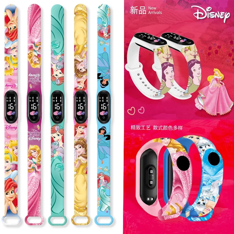 Disney Princess Kids Digital Watch Cartoon Action Figure Snow White LED Touch Waterproof Electronic Watch Toys for Children