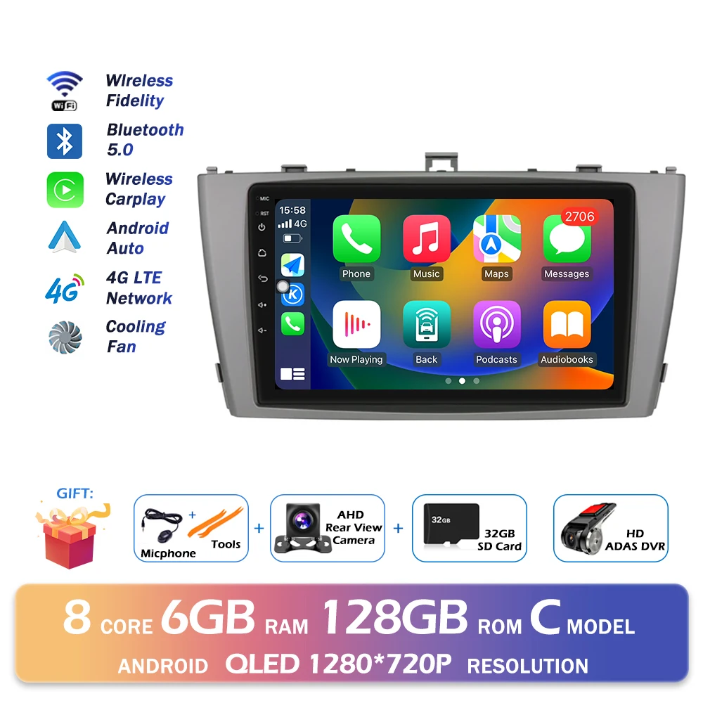 Android 16 QLED 2000*1200 P Voor Toyota Avensis T27 2008-2015 GPS Navigatie Multimedia Speler Auto draadloze CarPlay WIFI 4G