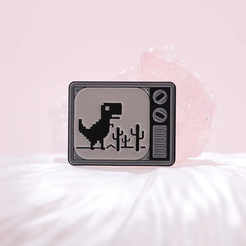 TV Offline Dinosaur Enamel Pin Disconnected Internet Dino Brooch Metal Lapel Backpack Clothing Badge Jewelry Gift For Friends