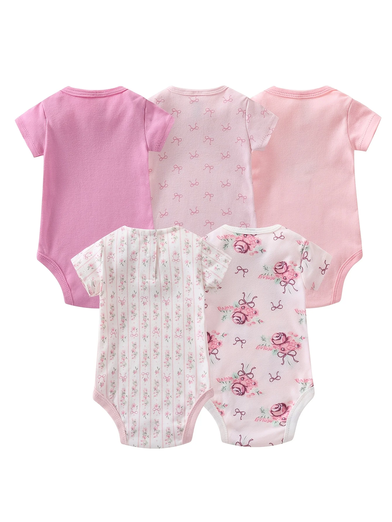 5pcs Set Baby Girl Short Sleeve Triangle One-Piece Jumpsuit, Cute Cartoon Romper, Spring Summer New Style Crawling Clothes, Baby Girl Clothing, Newborn Birth Supplies Baby Products, for Outdoor