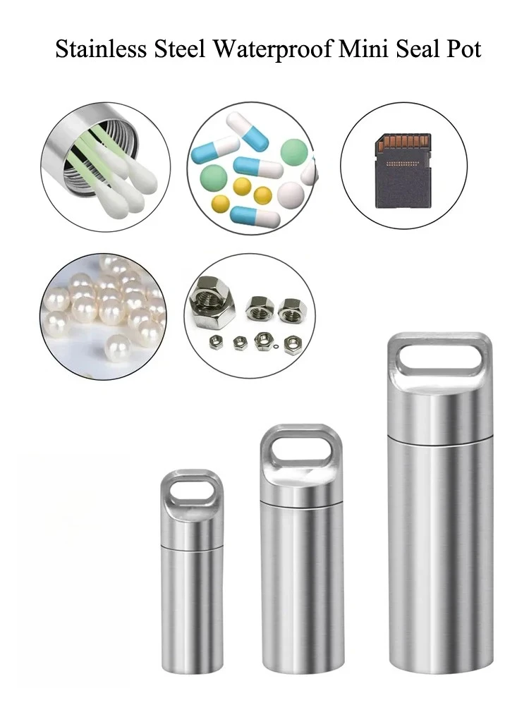 304 Stainless Steel Waterproof Mini Sealed Can Pill Portable Container Sealed Can Small Tool Parts Storage Bottle With Keychain