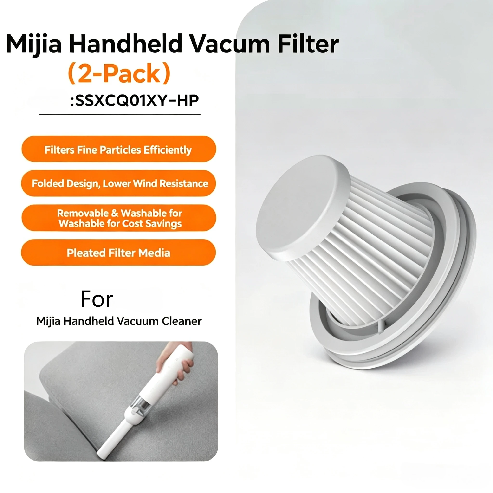 Original Mijia Handy vacuum cleaner filter element 2PCS Suitable for Mijia portable vacuum cleaner