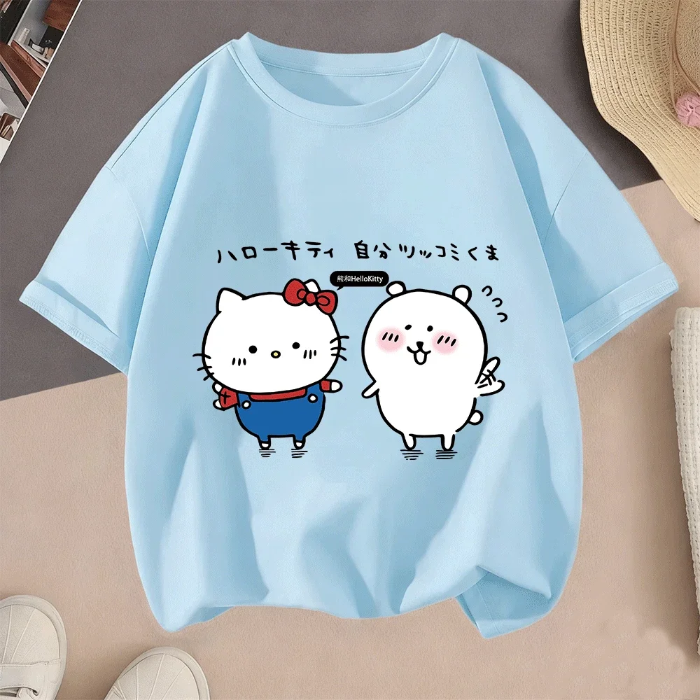 

Hot Sale 2D Hello Kitty Cartoon Casual Summer Short Sleeve Tops 2026 New For Teenagers Children Boys Girls