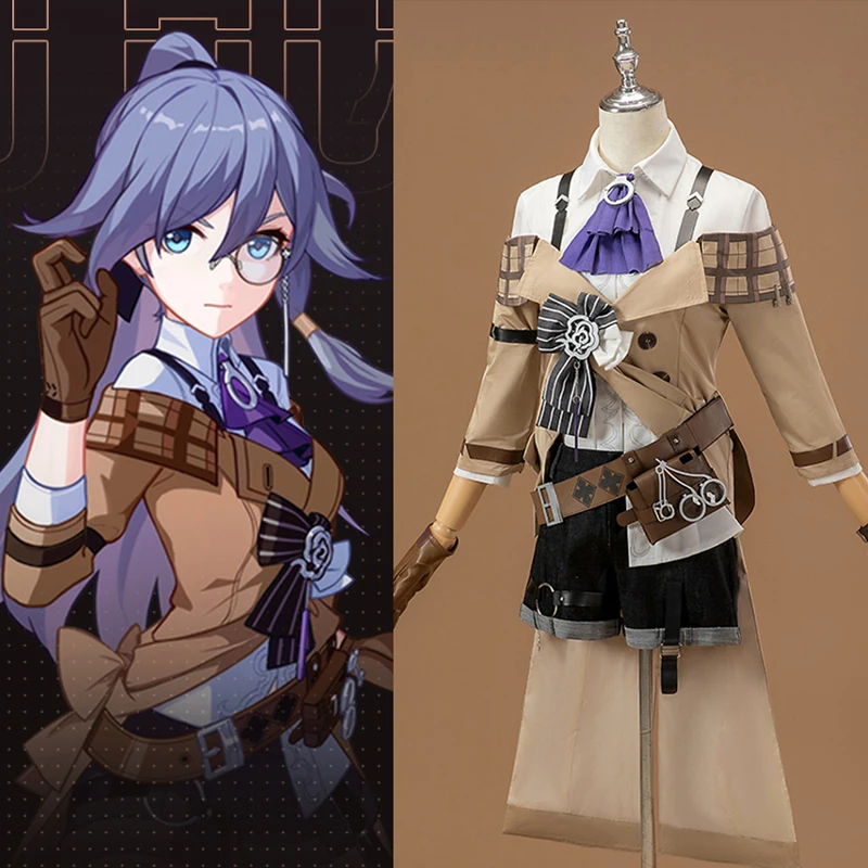 Game Honkai Impact Cos Fuhua Cosplay New Brown Retro trench coat foggy city Clothing Women Anime Costume