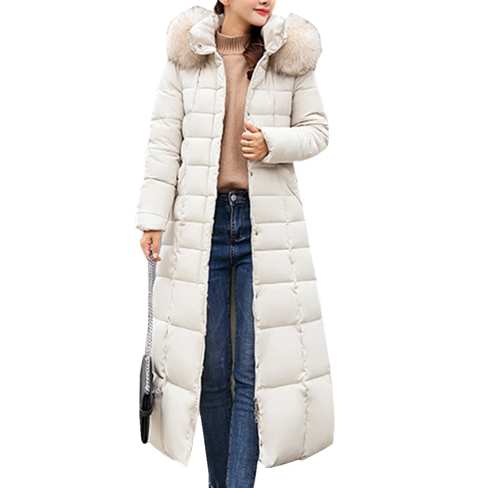 Frauen lange Mäntel Parka Winter weiblich lässig einfarbig Reiß verschluss Tasche Baumwolle gepolstert warme Kapuze Maxi Puffer Mantel Jacke 6 Farben