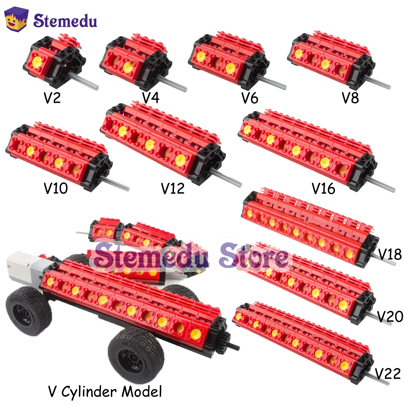 Moc criativo kit de peças de alta tecnologia v2 v4 v6 v8 v10 v22 blocos de construção do cilindro do motor tijolos modelo carros diy brinquedos educativos presente