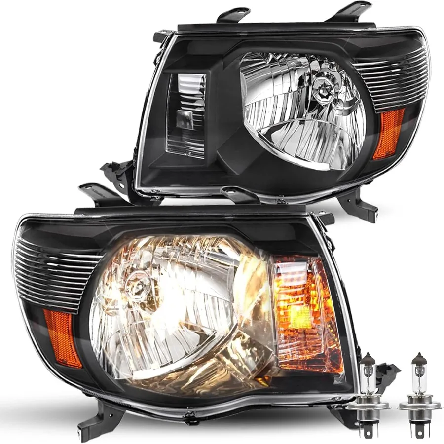 

Headlight Assembly Replacement for 20052011 Tacoma Pickup Trucks with Integrated Bulbs Black Housing and Amber Reflector for E